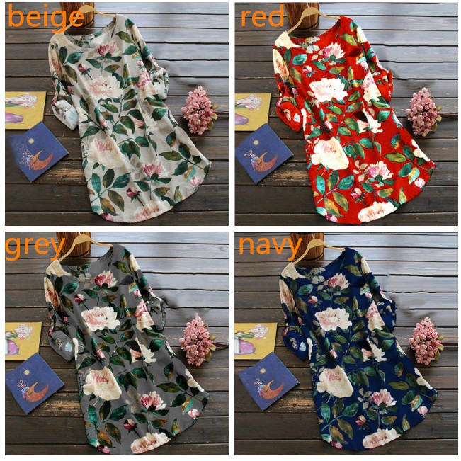 Đầm dáng rộng họa tiết hoa thiết kế thanh lịch kích thước S-4XL