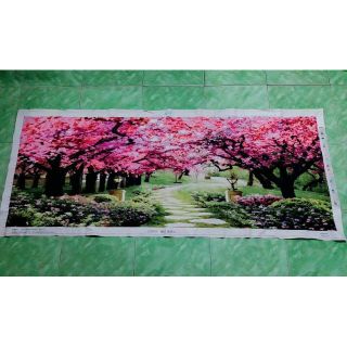 Tranh thêu thành phẩm rừng hoa anh đào 2mx90 thêu kín