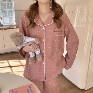 Set đồ ngủ mặc nhà pijama chấm bi phong cách Hàn Quốc Yannie