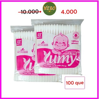 Tăm Bông trẻ em Yumi 100 que túi zip - Đầu bông dạng xoắn thân nhựa