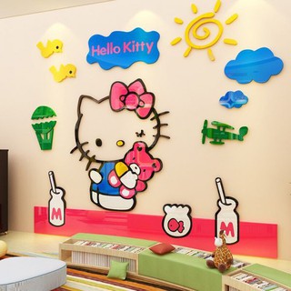 Tranh dán tường cho bé 3d, tranh mica 3D - kitty , trang trí mầm non, trang trí khu vui chơi trẻ em