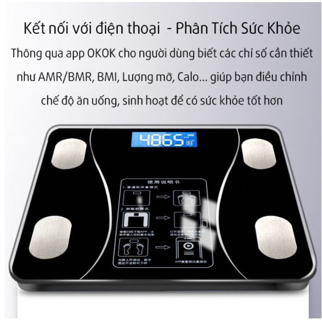 Cân Điện Tử Sức Khỏe Theo Dõi Sức Khỏe, Cân Sức Khỏe Đo Chính Xác Kính Cường Lực Chịu Tải Lên 150kg