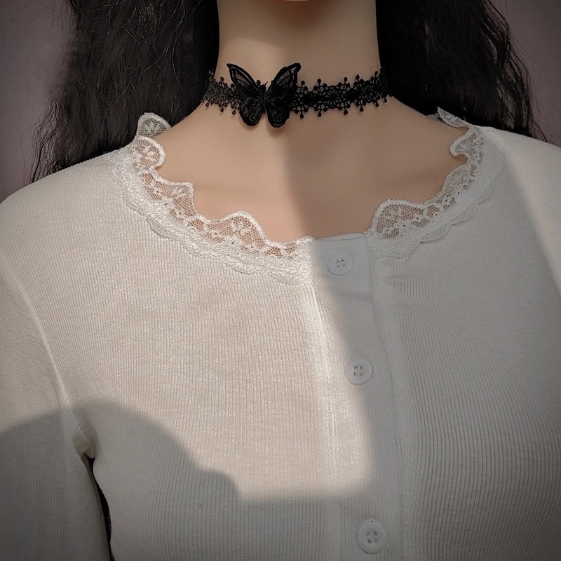 Vòng Cổ Choker Hình Bướm Màu Đen Phong Cách Hàn Quốc