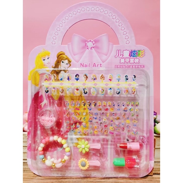 Bộ đồ chơi  móng tay giả kèm sơn sticker dán móng cho bé dễ thương m Elsa Công chúa Elsa Ariel Sophia Peppa Pony Unicorn