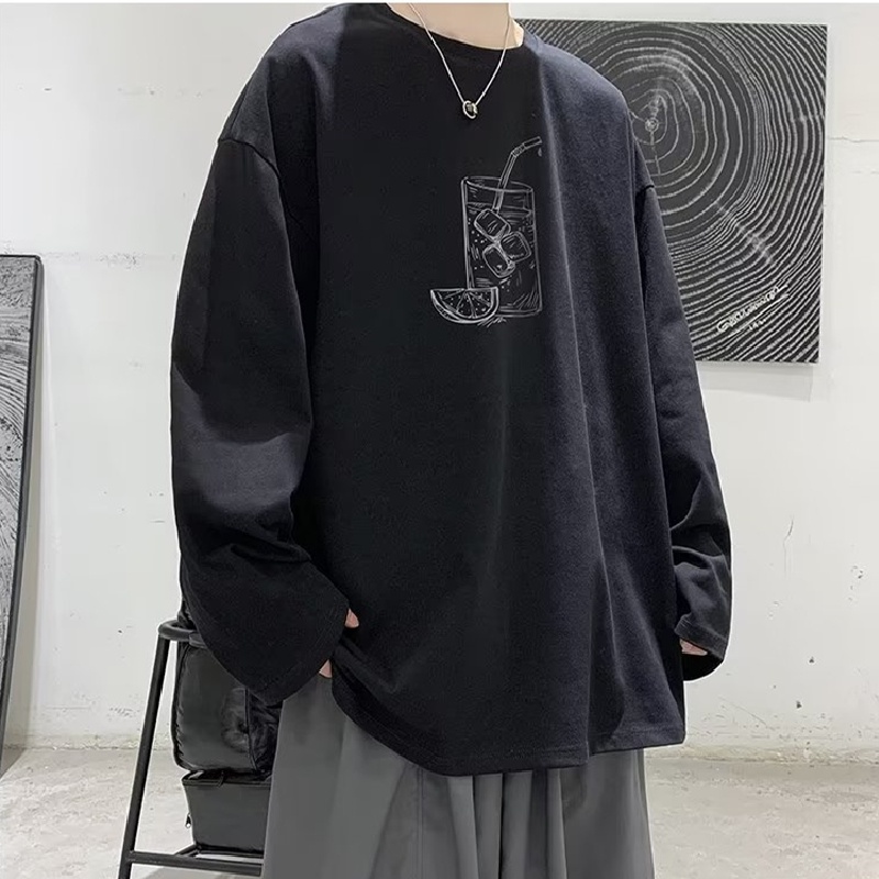 Áo Thun Tay Dài Cổ Tròn Dáng Rộng In Họa Tiết Thời Trang Cho Nam Size M-5XL