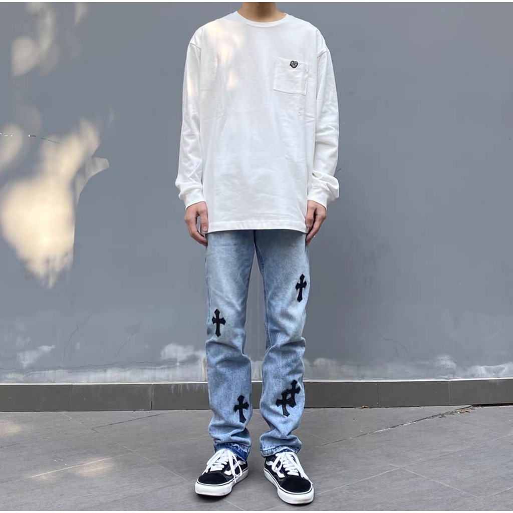 Quần jean baggy nam nữ Chrome Hearts quần jeans ống rộng unisex Kun Shop hot trend 2022
