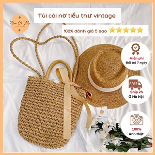 Túi cói nơ vintage gập gọn bỏ vali thích hợp các bạn nữ tính, thanh lịch