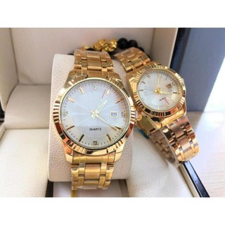 [Giá tốt] Đồng Hồ Cặp QUARTZ Dây Thép Đúc Cao Cấp