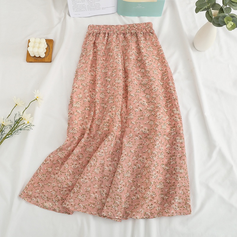 NUZIRO Chân váy chữ A  lưng cao chất liệu chiffon họa tiết hoa thời trang mùa hè cho nữ