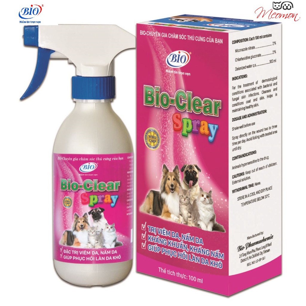 BIO-CLEAR SPRAY 100ML. Hiệu quả cho chó mèo nhiễm ghẻ- nấm da