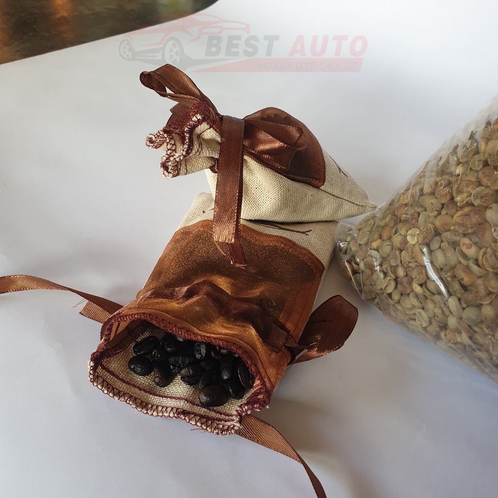 Túi cafe khử mùi ô tô không hóa chất 100g, túi cà phê treo xe ô tô, chống say xe khử mùi điều hòa, nguyên chất-Best Auto