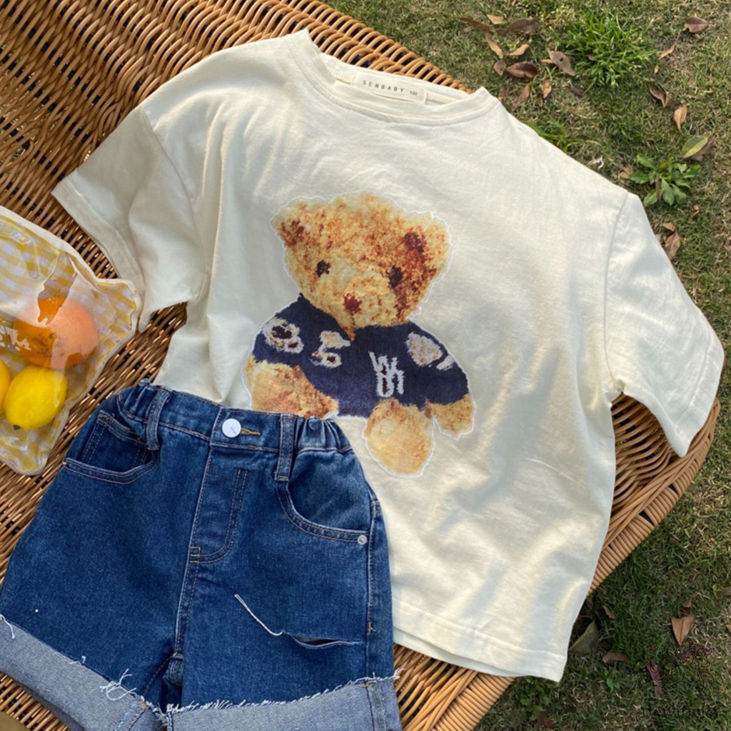 Áo Thun Tay Ngắn In Hình Gấu Hoạt Hình Dành Cho Bé Gái