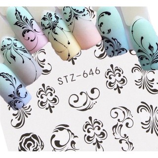 Sticker nước dán móng nail hoa văn vẽ nét đen