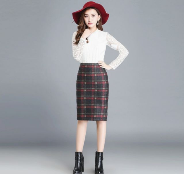 Chân váy bút chì dạ kẻ | BigBuy360 - bigbuy360.vn