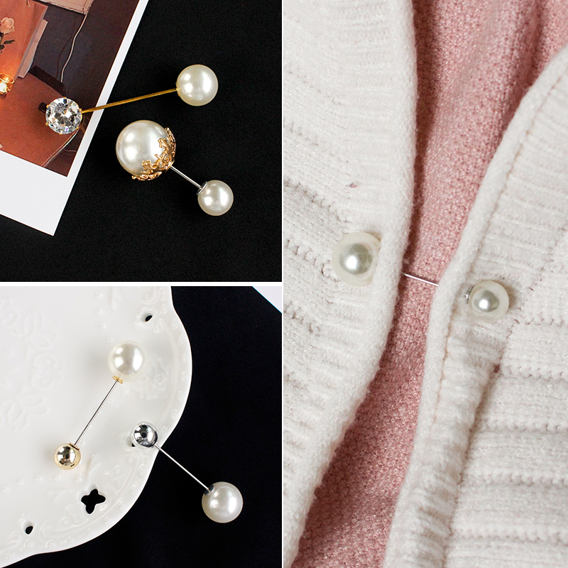 Fashion Double Simulated Pearl Gold Alloy Brooch Pin / DIY Lapel Dress Brooches Jewelry Accessories