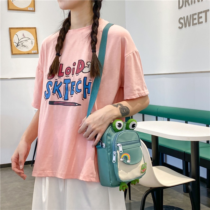 Túi Đeo Chéo Nylon Mini Hình Chú Ếch Dễ Thương Phong Cách Hàn Quốc Cho Nữ