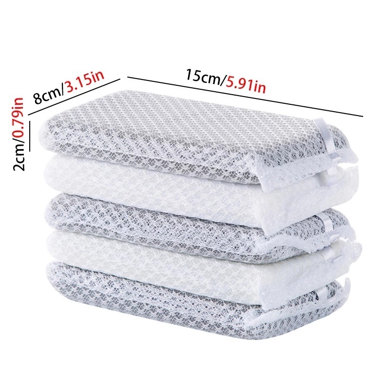 Set 5 Miếng Xốp Rửa Chén Hai Mặt Kèm Lưới Đa Năng Tiện Dụng Cho Nhà Bếp