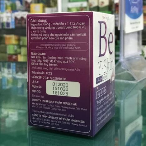 Be Y – Skin - Viên sáng da hỗ trợ giúp làm đẹp da, giúp da trắng sáng mịn màng, giảm nguy cơ lão hoá da (Lọ 45v)