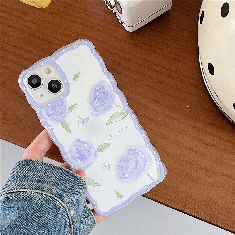 Ốp lưng iphone Ốp Điện Thoại Họa Tiết Hoa Hồng Và Sóng Biển Cho iphone13Promax 12 14pro / xr / 6Plus-14 Dinuo case
