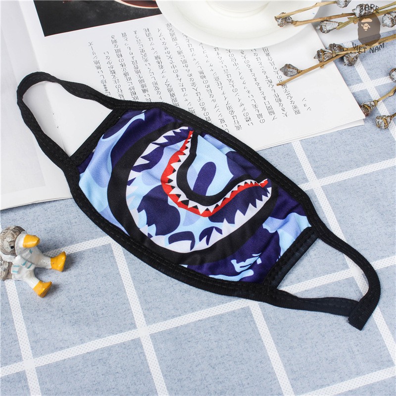 [Deal Quà tặng] Khẩu trang Bape Shark, Bape Mask, Khẩu trang Cá ngáo 5 màu (4 màu Camo + đen) Bape VN