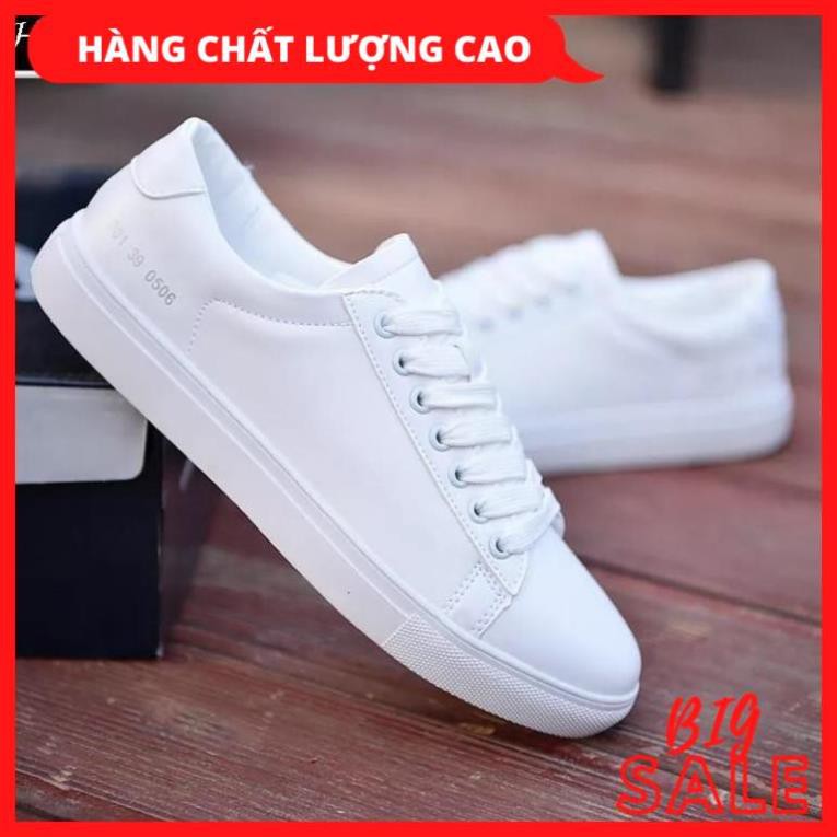 Giày sneaker nam màu trắng da đẹp đế bằng gót chữ số CAO CẤP (full trắng, trắng đen) [HÀNG XỊN ĐẸP]