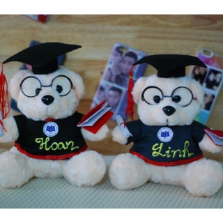 Gấu bông tốt nghiệp 20cm lông xù màu trắng  TPHCM