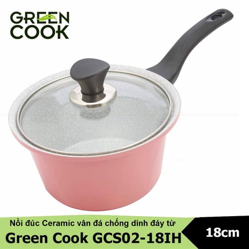 Nồi đúc ceramic vân đá đáy từ chống dính 18cm Green Cook GCS02-18IH - quánh