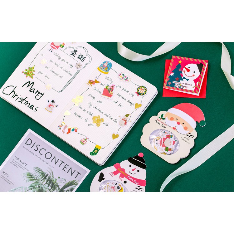 Bộ 45 nhãn dán Giáng sinh sáng tạo Hàn Quốc Gói bánh gừng Người tuyết  trang trí tự sổ thiệp mùa Noel