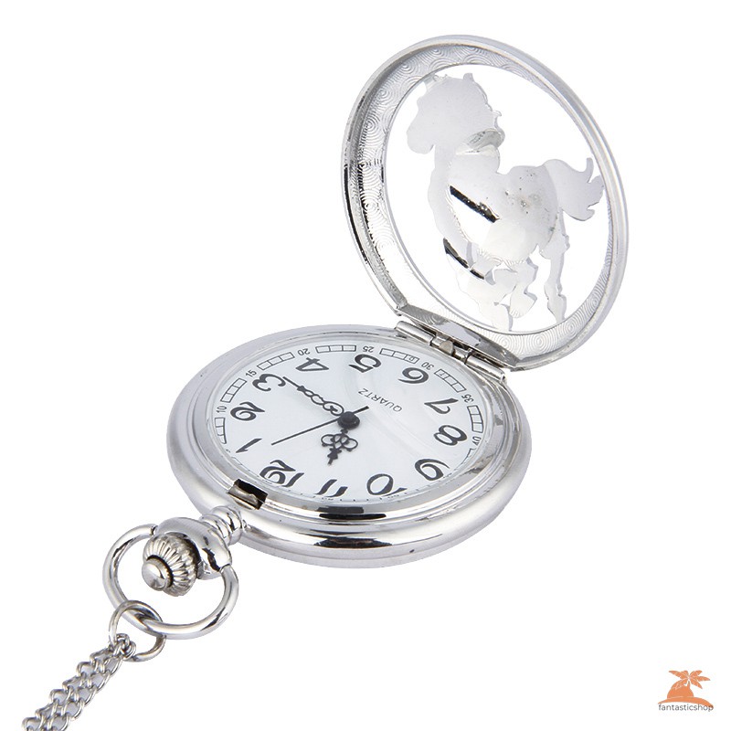 #Đồng hồ bỏ túi# Fashion Silver Horse Hollow Quartz Pocket Watch Chain Pendant Necklace for Women Men Gifts