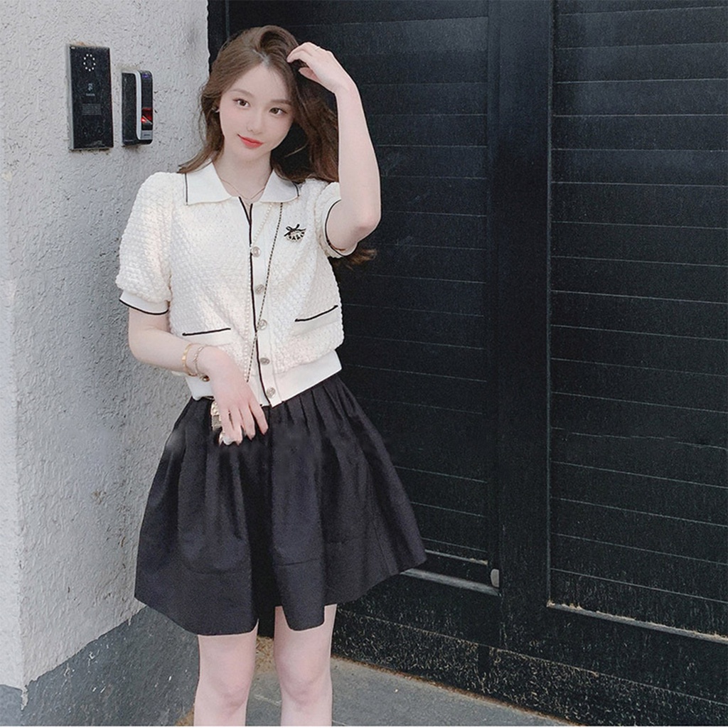 Áo polo cổ tròn 23Closet áo tay ngắn nữ cúc trai tay bồng kiểu Hàn Quốc chất montergy ALNT01