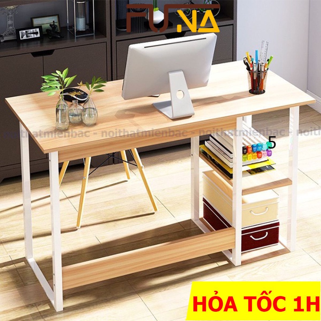 Bàn làm việc kèm kệ sách trái FUNA khung sắt sơn tĩnh điện mặt gỗ MDF cao cấp bàn có định vị sẵn các liên kết