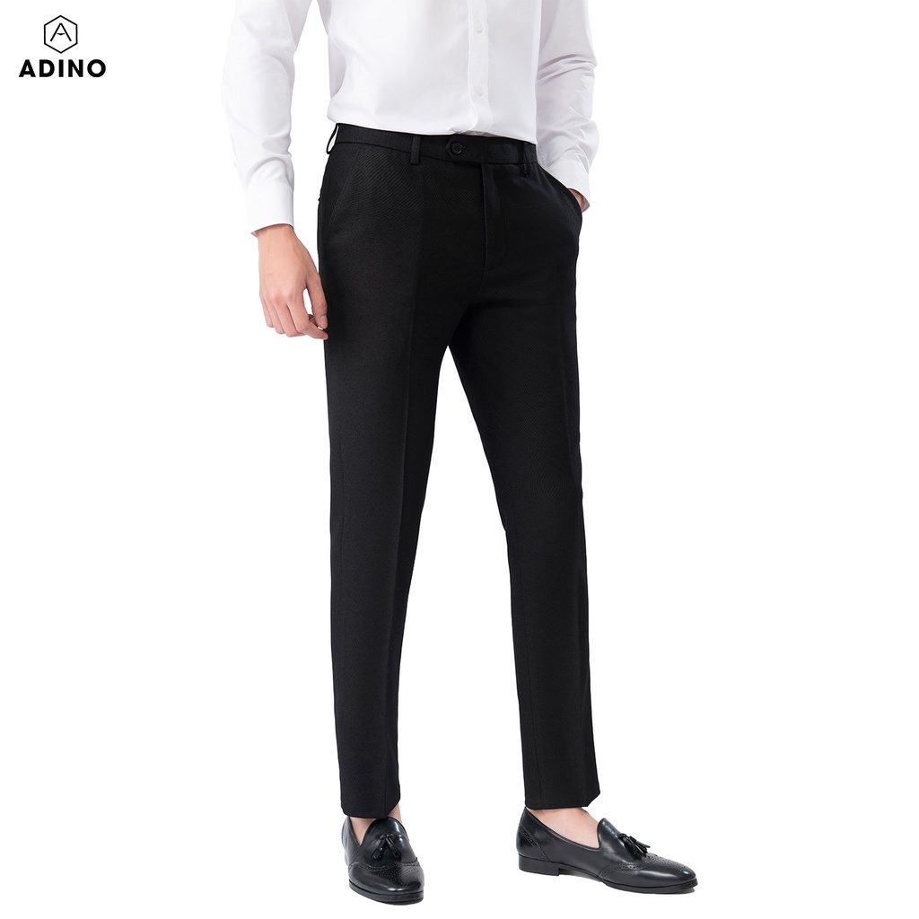 Quần âu nam ADINO màu đen ánh vải cotton cao cấp dáng slimfit trẻ trung lịch lãm QA38