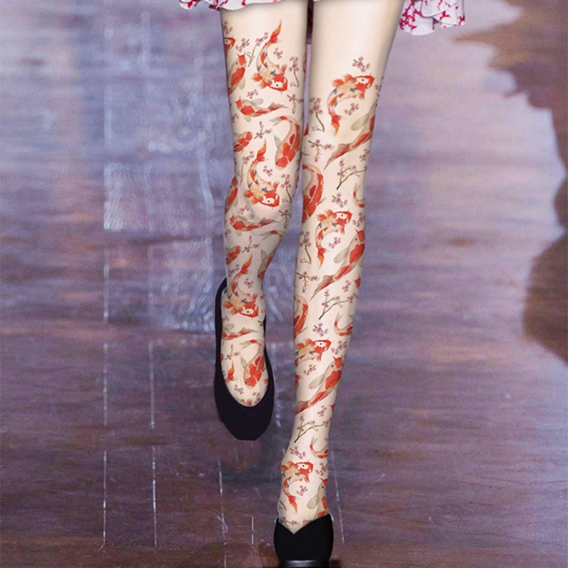 Xiangbao Quần Tất In Họa Tiết Cá Chép Hoa Anh Đào Phong Cách Lolita Cho Nữ