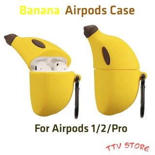 Case Airpods - Vỏ bảo vệ bao đựng tai nghe Airpods 1 2 Pro hình Quả Chuối Banana tặng kèm móc treo tiện lợi