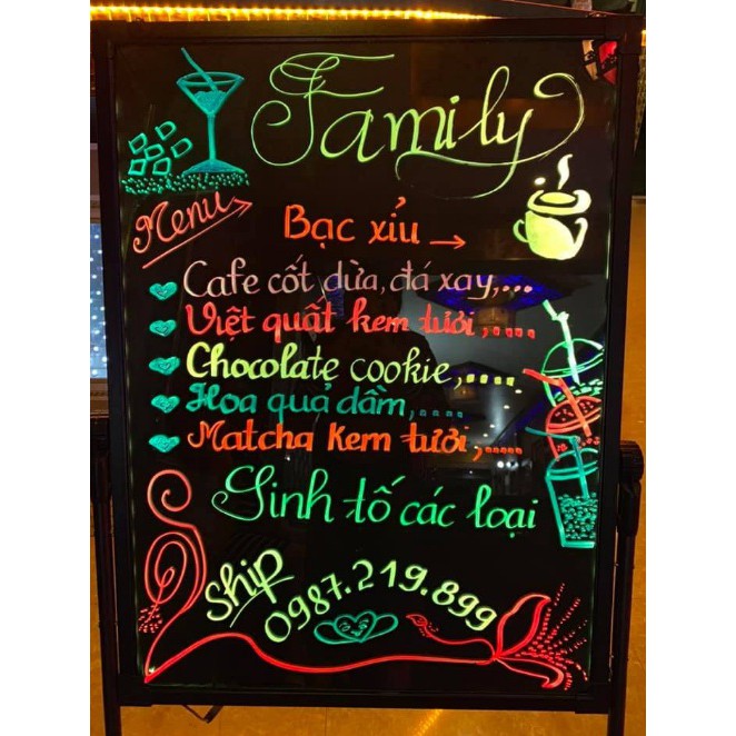 BẢNG  DẠ QUANG  KÍNH CƯỜNG LỰC CÓ ĐÈN LED KẾT HỢP CHÂN INOX + 1 BÚT MÀU NGẪU NHIÊN