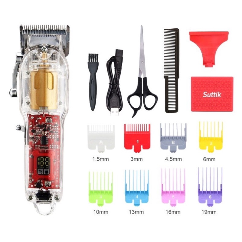 Tông Đơ Cắt Tóc Resuxi JM-100AT Kèm Máy Cạo Khô Barber Vỏ Trong Suốt Chuyên Nghiệp Barber Đèn Led Hiển Thị Pin