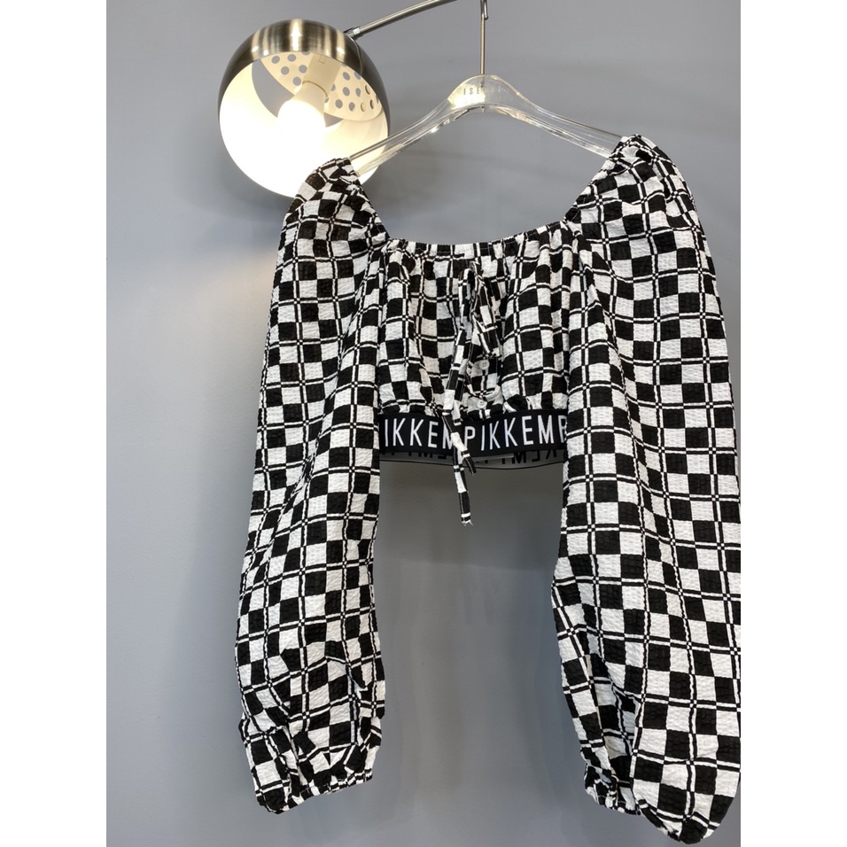 ÁO CROPTOP Ô VUÔNG LAI BO CHUN (A2381)