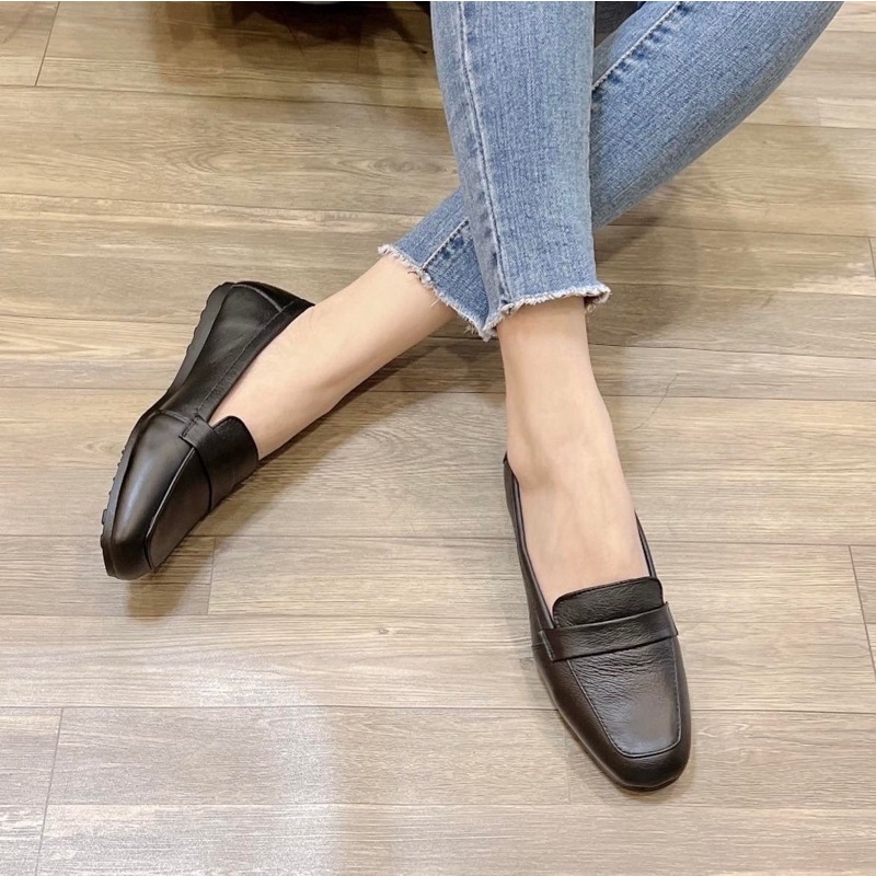 Giày Lười Nữ Êm Chân Kiểu Dáng Slip On Da Thật Đế Bệt Misho 1060