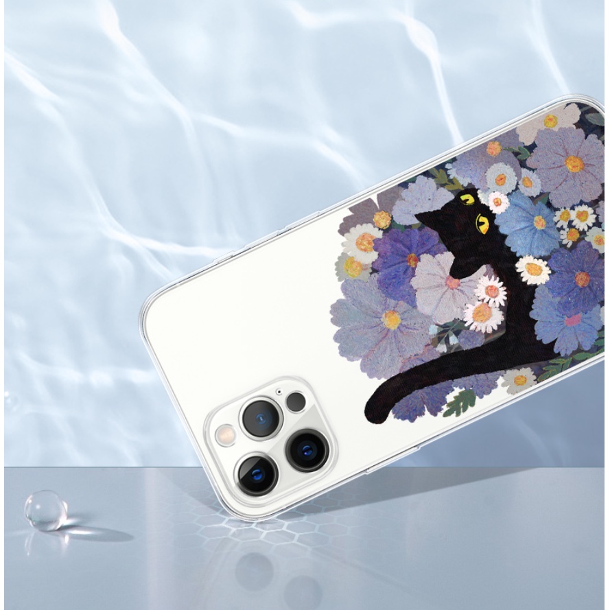 Ốp điện thoại in hình mèo và hoa chống sốc thích hợp cho iphone 11 6s 7 8 plus 12 mini x xs max xr 13 pro max