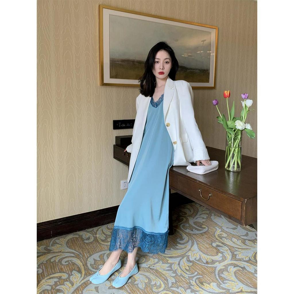 Đầm ngủ hai dây dáng chữ A cổ chữ V sâu thiết kế mới thời trang mùa hè theo phong cách hàn quốc