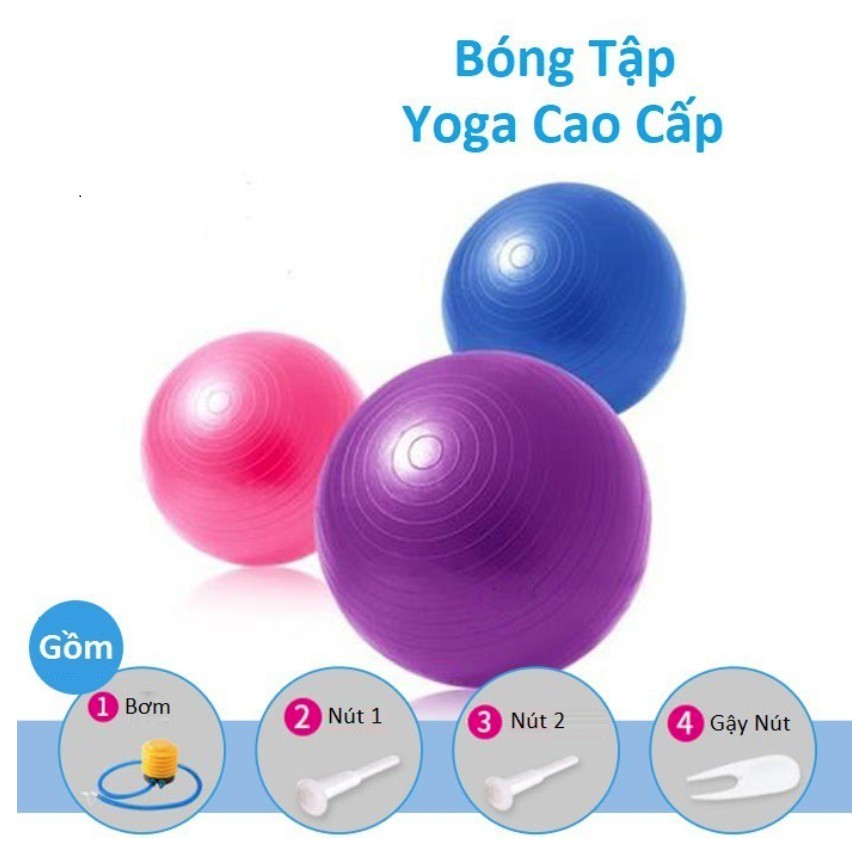 Bóng tập Yoga/Gym Trơn (Size 55, 65, 75CM) Cao Cấp dày 2mm ( Khách chọn màu + Tặng bơm bóng )-Bóng Trơn