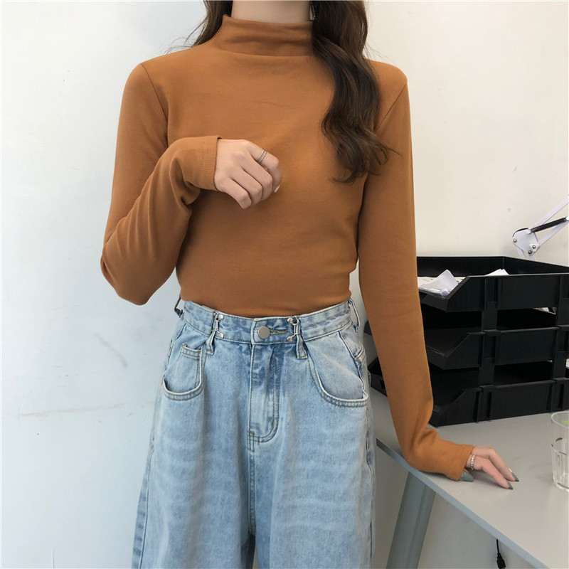 SUXI Áo thun tay dài cổ cao thời trang mùa thu