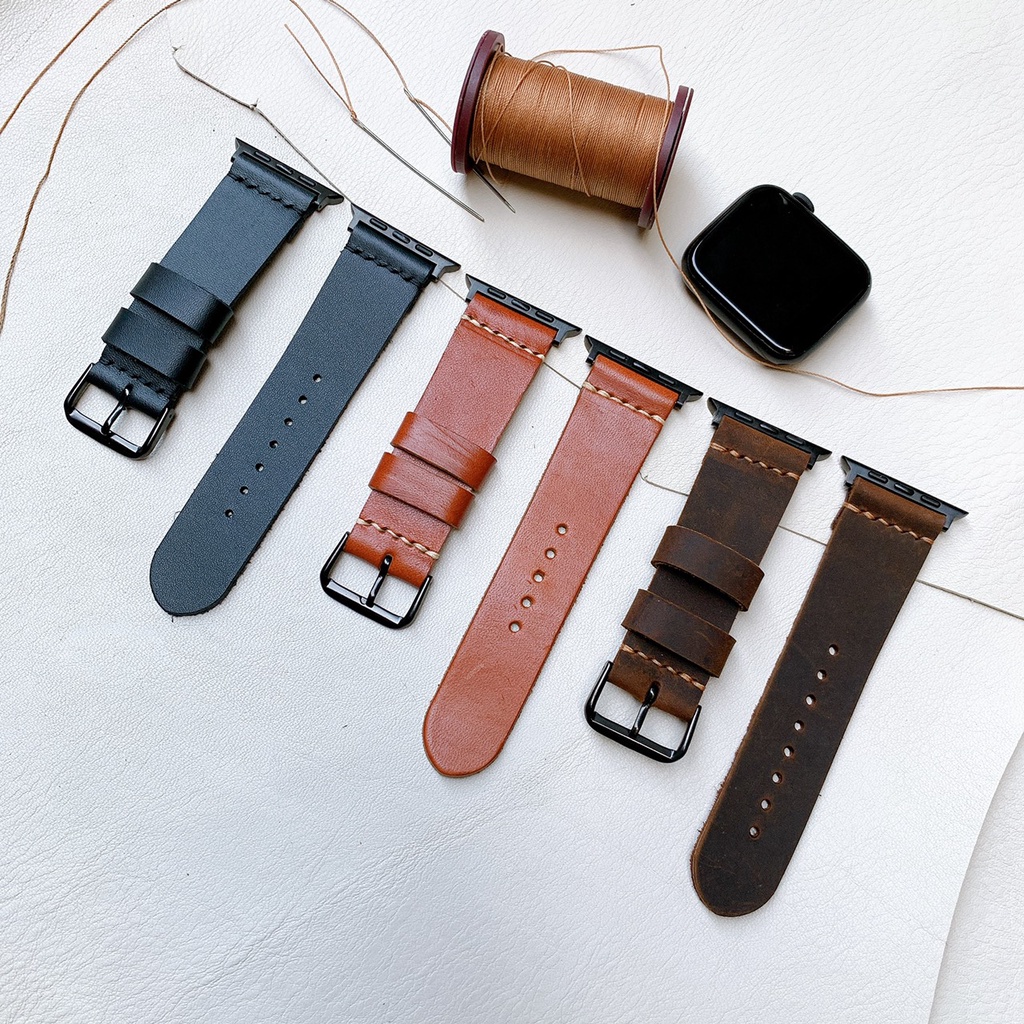 Dây Apple Watch da bò 1 lớp handmade, đủ các seri 1,2,3,4,5,6...38mm,40mm,42mm,44mm