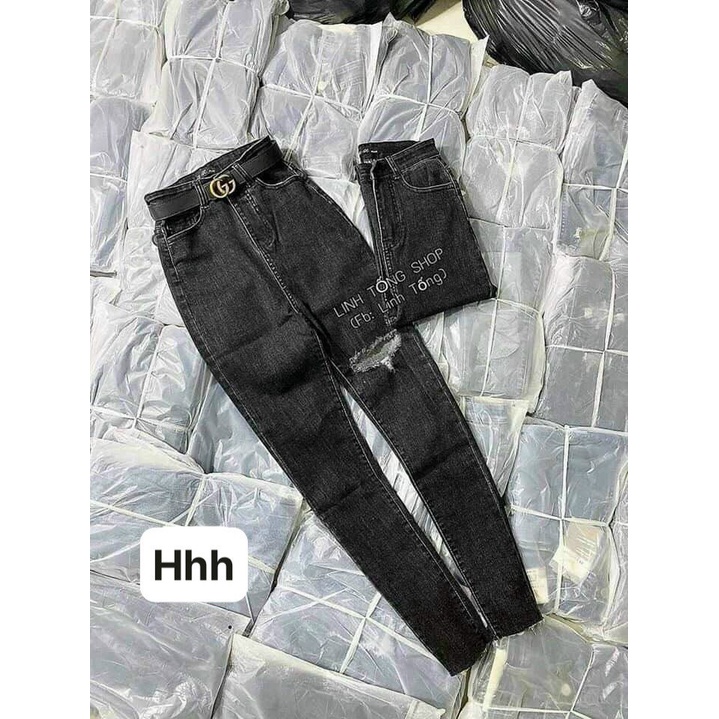 Quần jean dài ôm body kiểu rách 1 bên gối hot hit , chất jean co giãn thoải mái