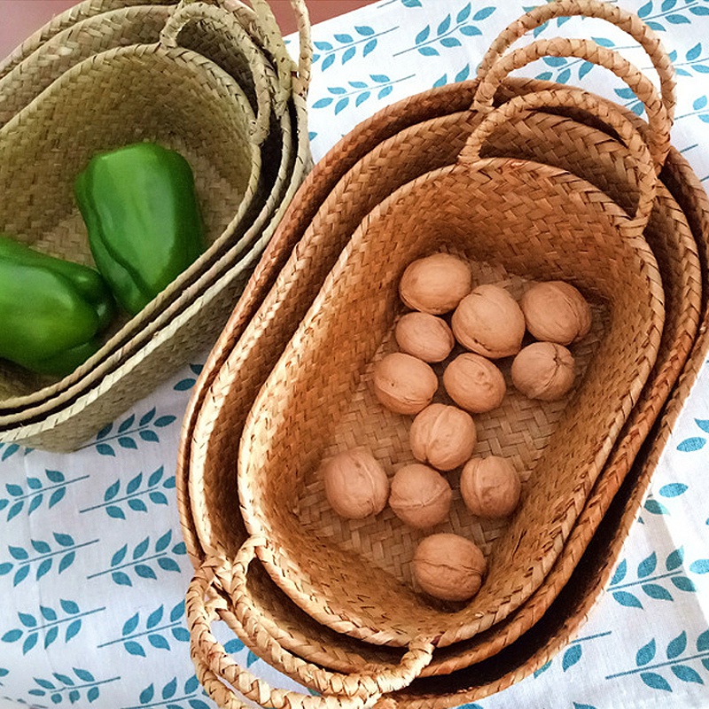 Giỏ đựng rau củ quả thiết kế cổ điển đan tay có tay cầm tiện lợi