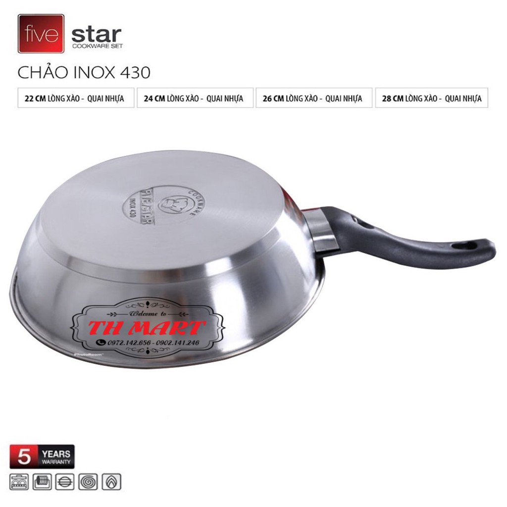 chảo chống dính bếp từ 3 đáy inox 430 cao cấp fivestar siêu bền đẹp (dùng cho mọi loại bếp )