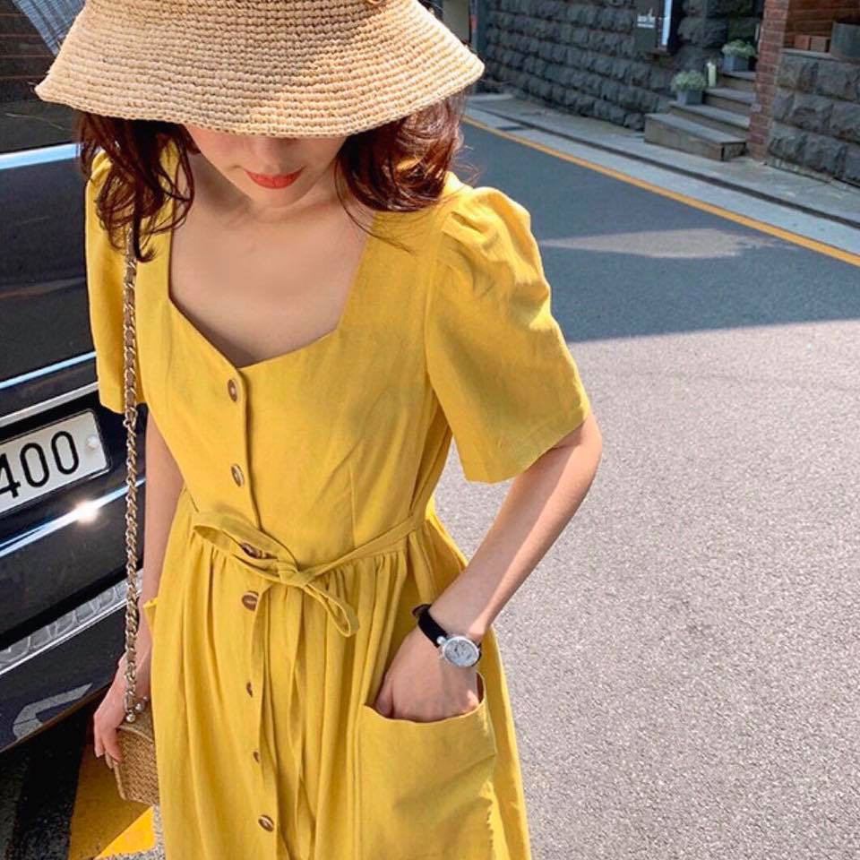 Đầm Nữ Suông Cúc Dọc Cột Eo