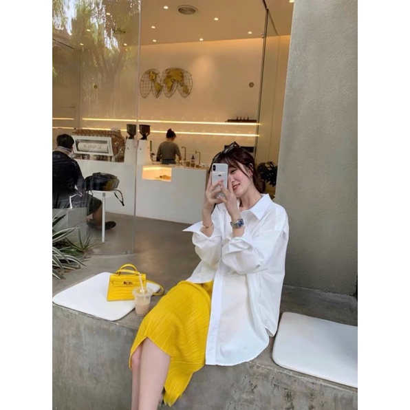 Sơ mi oversize Trắng - Đen (Hình Thật Shop Chụp)