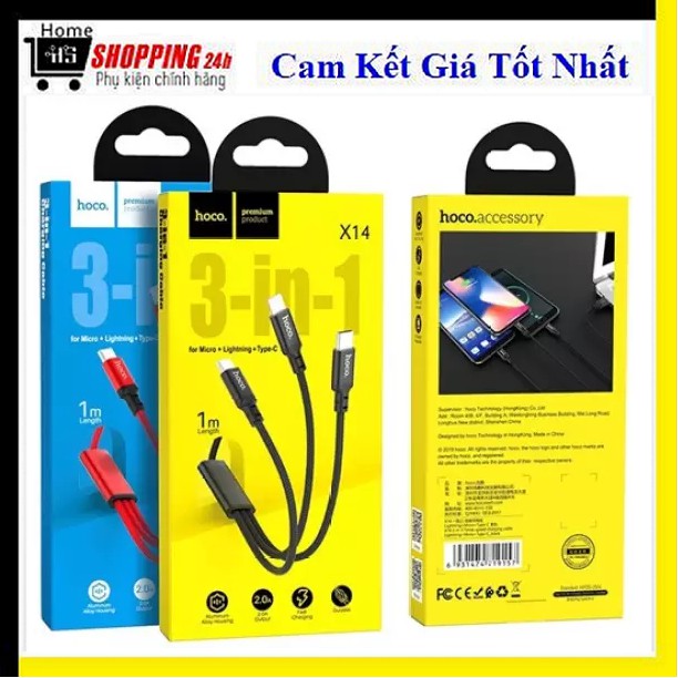 CÁP SẠC HOCO X14 3 IN 1 ( + MICRO + TYPE C)