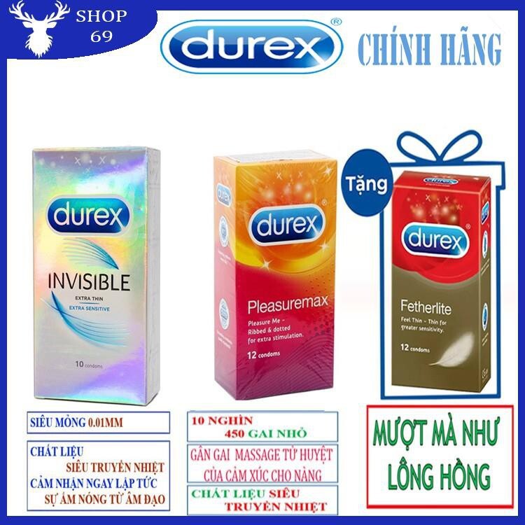 COMBO BA HỘP BAO CAO SU DUREX (BAO CAO SU MỎNG NHẤT THẾ GIỚI)+(MỎNG HƠN – NHIỀU GAI HƠN)+(MƯỢT TỰA LÔNG HỒNG)